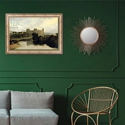 «Cockermouth Castle, c.1810» в интерьере классической гостиной с зеленой стеной над диваном