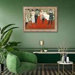 «'Enter!', 1913» в интерьере гостиной в зеленых тонах