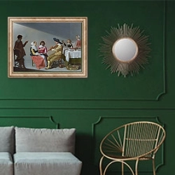 «Музыкальная вечеринка 3» в интерьере классической гостиной с зеленой стеной над диваном