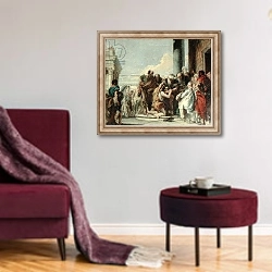 «Return of the Prodigal Son, 1780» в интерьере гостиной в бордовых тонах