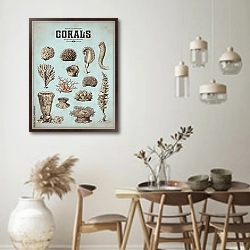 «Ретро плакат с кораллами, губками и морскими анемонами» в интерьере столовой в стиле ретро