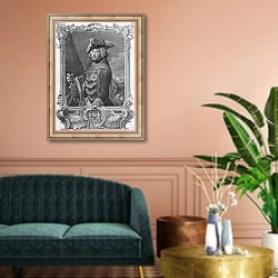 «Portrait of Frederick II, The Great, engraved by Kilian, Phillip Andreas» в интерьере классической гостиной над диваном