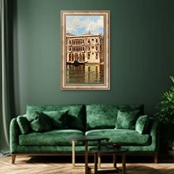 «Venice, Ca’d’Oro» в интерьере зеленой гостиной над диваном