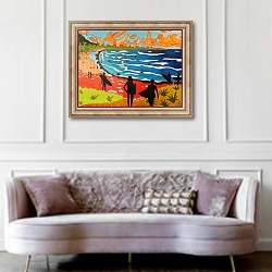 «Dulan beach surfers, 2010, oil on canvas» в интерьере гостиной в классическом стиле над диваном