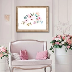 «Акварельные розовые цветы 2» в интерьере гостиной в стиле прованс над диваном