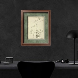 «One nude and three clothed female figures» в интерьере кабинета в черных цветах над столом