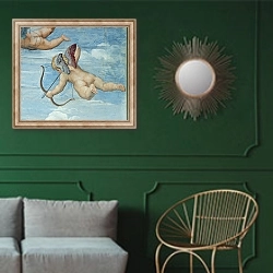 «The Triumph of Galatea, 1512-14 4» в интерьере классической гостиной с зеленой стеной над диваном