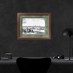 «View of Bruges» в интерьере кабинета в черных цветах над столом