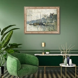 «Amsterdam, 1874» в интерьере гостиной в зеленых тонах