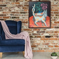 «Tango» в интерьере в стиле лофт с кирпичной стеной и синим креслом