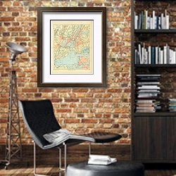 «Карта Нью-Йорка и его окрестностей 1» в интерьере кабинета в стиле лофт с кирпичными стенами