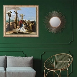 «Оплакивание у креста» в интерьере классической гостиной с зеленой стеной над диваном