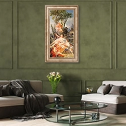 «Пленённый Амур» в интерьере гостиной в оливковых тонах