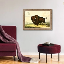 «A Bison, c.1832» в интерьере гостиной в бордовых тонах