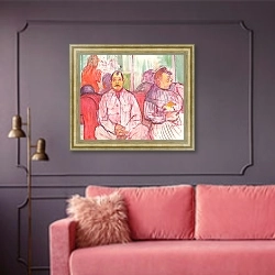 «Мсье, мадам и собачка (содержатели борделя)» в интерьере гостиной с розовым диваном