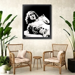 «Wray, Fay (King Kong) 13» в интерьере комнаты в стиле ретро с плетеными креслами