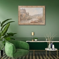 «View of Bath from Spring Gardens» в интерьере гостиной в зеленых тонах