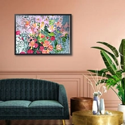 «A Pink Bouquet» в интерьере классической гостиной над диваном