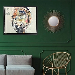 «Alexandra Bastedo with short hair, 1998» в интерьере классической гостиной с зеленой стеной над диваном