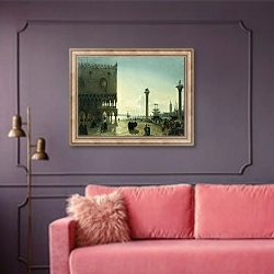 «Piazza San Marco at Night,» в интерьере гостиной с розовым диваном