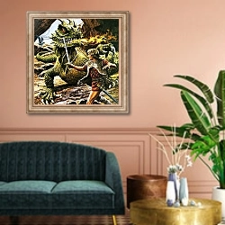 «Siegfried's battle with the dragon» в интерьере классической гостиной над диваном