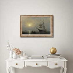 «Ship in Fog, Gloucester Harbor» в интерьере в классическом стиле над столом