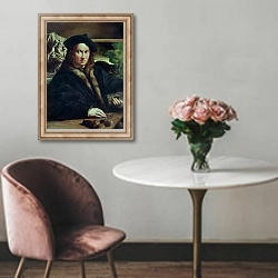 «Portrait of a gentleman wearing a beret» в интерьере в классическом стиле над креслом