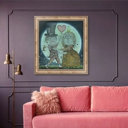 «By the Light of the Silvery Moon, 2010» в интерьере гостиной с розовым диваном