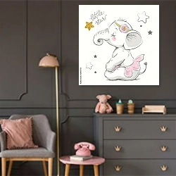 «Слоненок - балерина» в интерьере детской комнаты для девочки в серых тонах