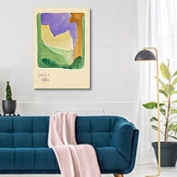 «Farbstudien, 10 Blätter VII» в интерьере современной гостиной над синим диваном