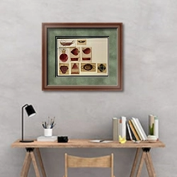 «Collection of dish designs, House of Carl Faberge» в интерьере кабинета с серыми стенами над столом