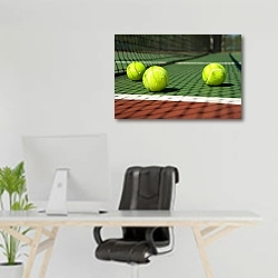 «Теннисные мячики на корте» в интерьере офиса над рабочим местом