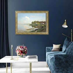 «На озере. 1893» в интерьере в классическом стиле в синих тонах