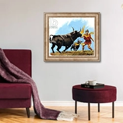 «The Story of the Golden Fleece 3» в интерьере гостиной в бордовых тонах