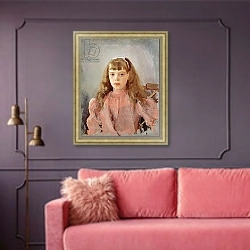 «Portrait of Grand Duchess Olga Alexandrovna 1893 1» в интерьере гостиной с розовым диваном