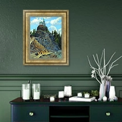 «Гора Благодать. 1890» в интерьере гостиной в оливковых тонах