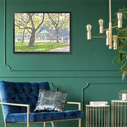 «Boat Pond, Central Park» в интерьере в классическом стиле с зеленой стеной