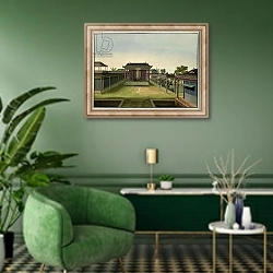 «Garden Scene, c.1820-40» в интерьере гостиной в зеленых тонах