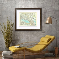 «Карта Украины и Северного Кавказа 1» в интерьере в стиле лофт с желтым креслом