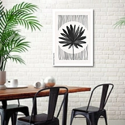 «Монохромная ботаника 5» в интерьере столовой в скандинавском стиле с кирпичной стеной