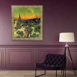 «Пейзаж с прогуливающейся парой и полумесяцем» в интерьере в классическом стиле в фиолетовых тонах