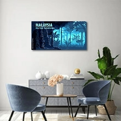 «Панорама Малайзии с тропическими лесами» в интерьере современной гостиной над комодом