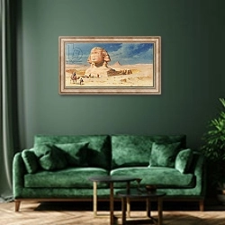 «The Sphynx of Giza, 1874» в интерьере зеленой гостиной над диваном
