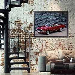 «Mercedes-Benz SL-Klasse (R107) '1971–89» в интерьере двухярусной гостиной в стиле лофт с кирпичной стеной