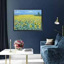 «Field of Sunflowers, 2002» в интерьере в классическом стиле в синих тонах