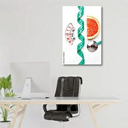 «Грейпфрут с измерительной лентой на весах» в интерьере офиса над рабочим местом
