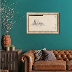 «Bantam Cock and Farmpails» в интерьере гостиной с зеленой стеной над диваном