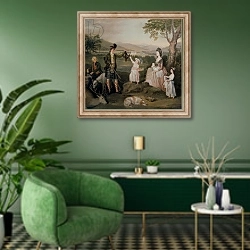 «John, the 4th Duke of Atholl and his family, 1780» в интерьере гостиной в зеленых тонах