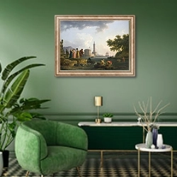«Побережье 2» в интерьере гостиной в зеленых тонах
