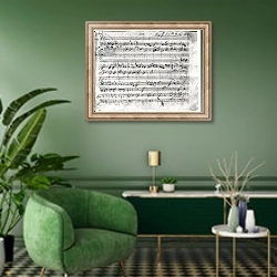 «Trio in G major for violin, harpsichord and violoncello 1786 2» в интерьере гостиной в зеленых тонах